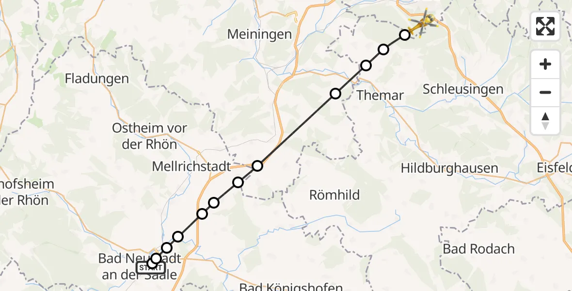 Flugroute Rettungshubschrauber Bad Neustadt an der Saale Hospital - Suhl, 16 September 2026, 16:53