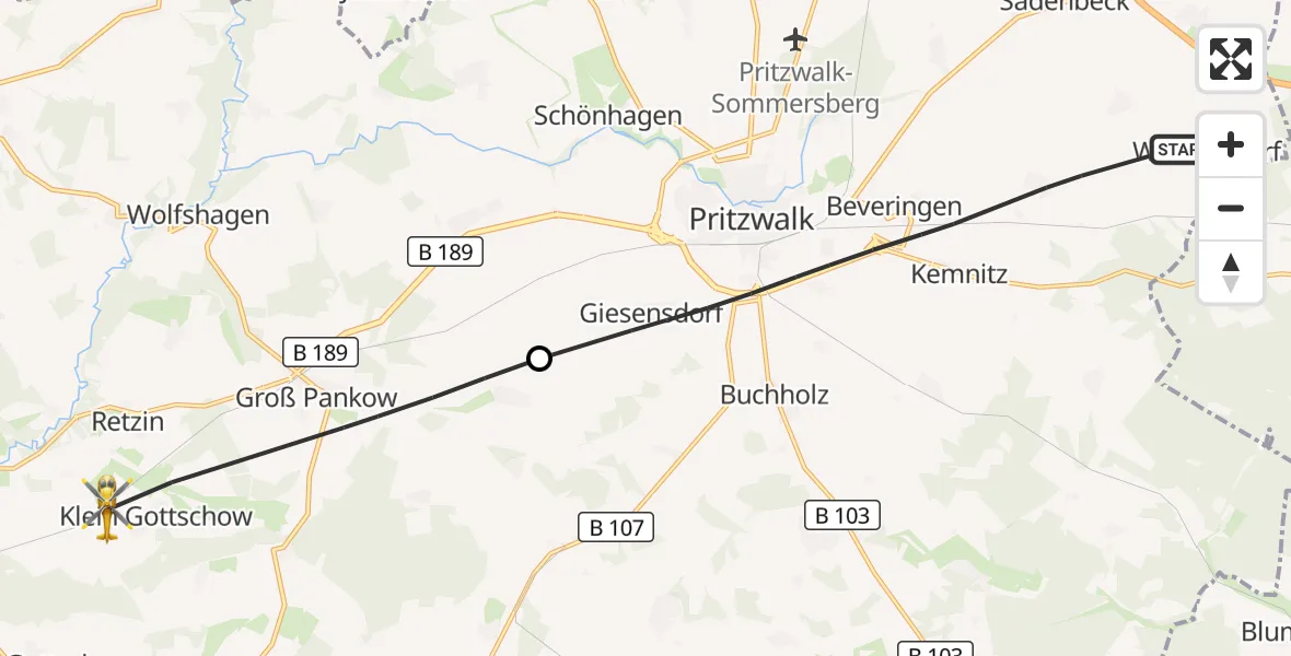 Flugroute Rettungshubschrauber Pritzwalk - Groß Pankow (Prignitz), 16 September 2026, 17:00