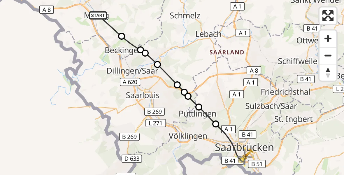 Flugroute Rettungshubschrauber Merzig - Saarbrücken, 16 September 2026, 17:01