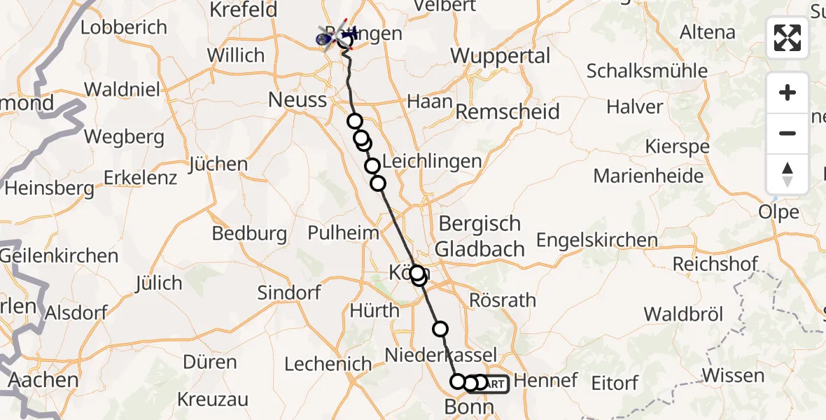 Flugroute Polizeihubschrauber Sankt Augustin - Düsseldorf Flughafen, 16 September 2026, 17:13