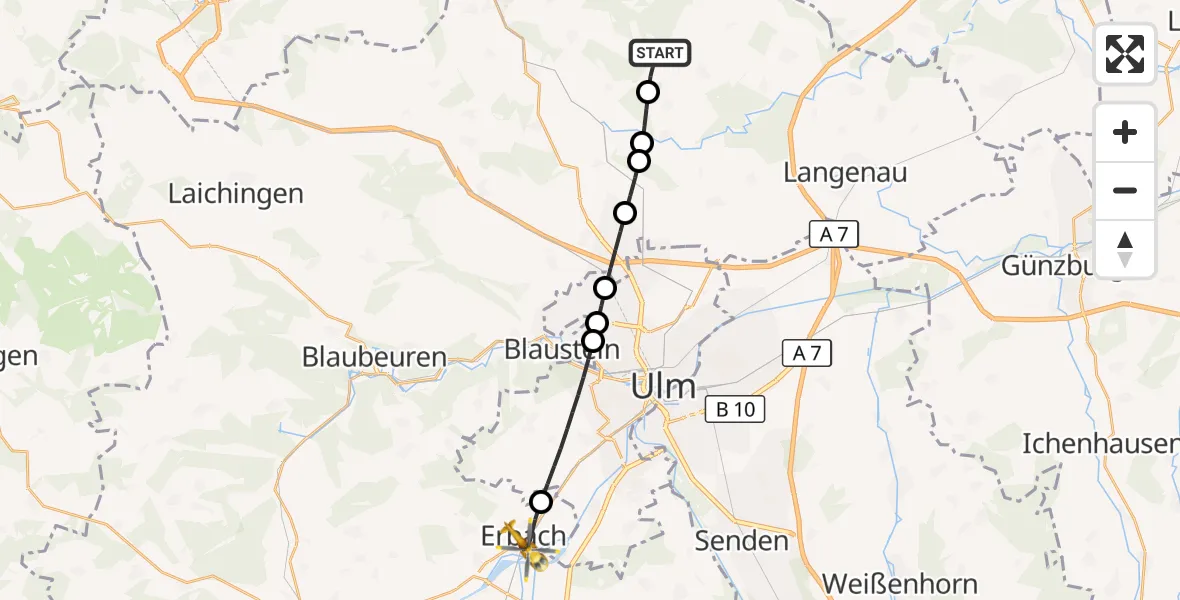 Flugroute Rettungshubschrauber Weidenstetten - Erbach, 16 September 2026, 17:14