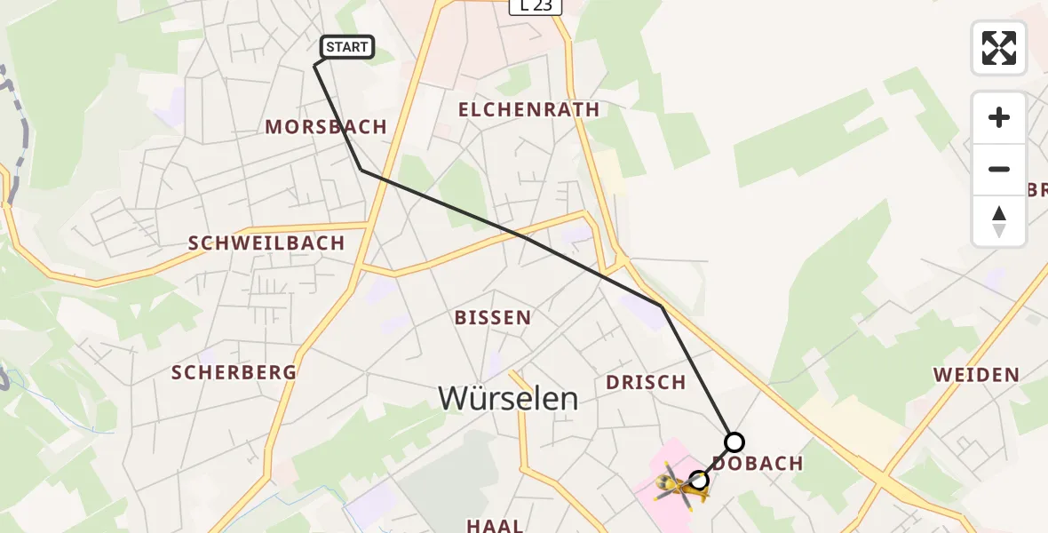 Flugroute Rettungshubschrauber Würselen - Rhein-Maas Hospital, 16 September 2026, 17:26