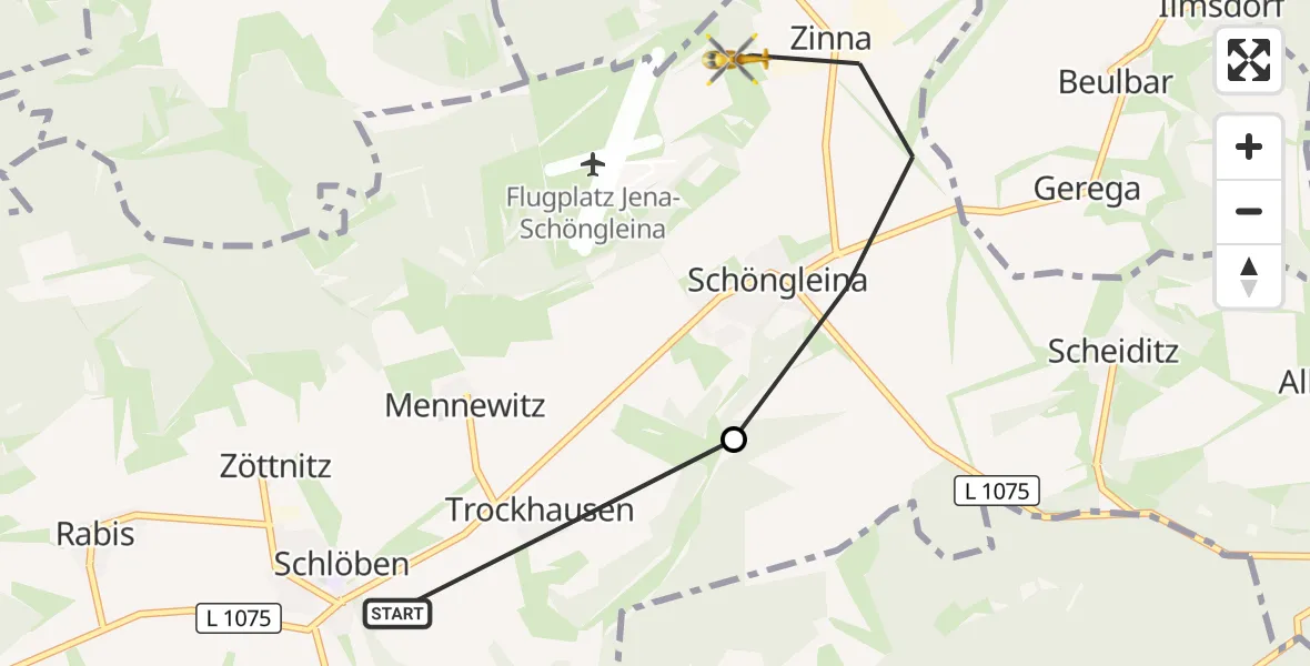 Flugroute Rettungshubschrauber Schlöben - Schöngleina, 16 September 2026, 17:26