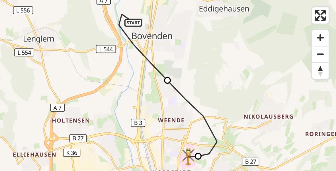 Flugroute Rettungshubschrauber Bovenden - Göttingen University Clinic Hubschrauberlandeplatz, 16 September 2026, 17:48