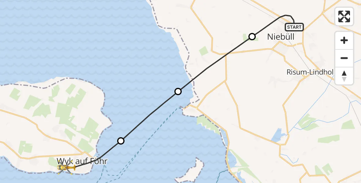 Flugroute Ambulanzhubschrauber Niebüll - Wyk auf Föhr Flughafen, 16 September 2026, 18:33