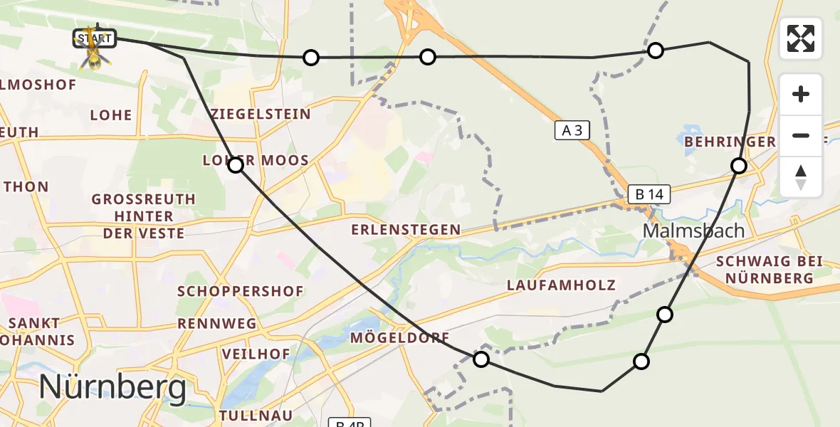 Flugroute Rettungshubschrauber Flughafen Nuremberg - Flughafen Nuremberg, 16 September 2026, 20:06