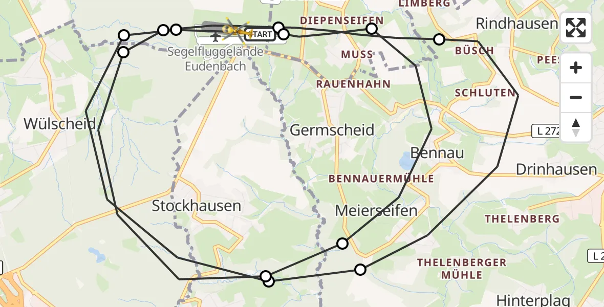 Flugroute Ambulanzhubschrauber Eudenbach Segelflugfeld - Eudenbach Segelflugfeld, 16 September 2026, 20:28