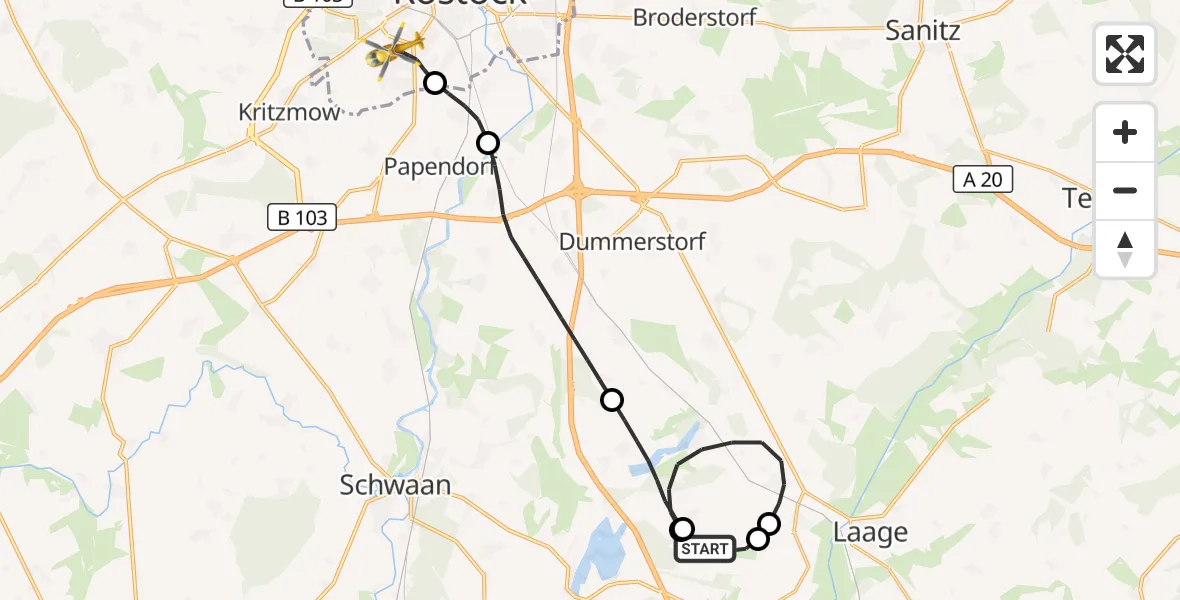 Flugroute Rettungshubschrauber Flughafen Rostock-Laage - Rostock, 16 September 2026, 20:28
