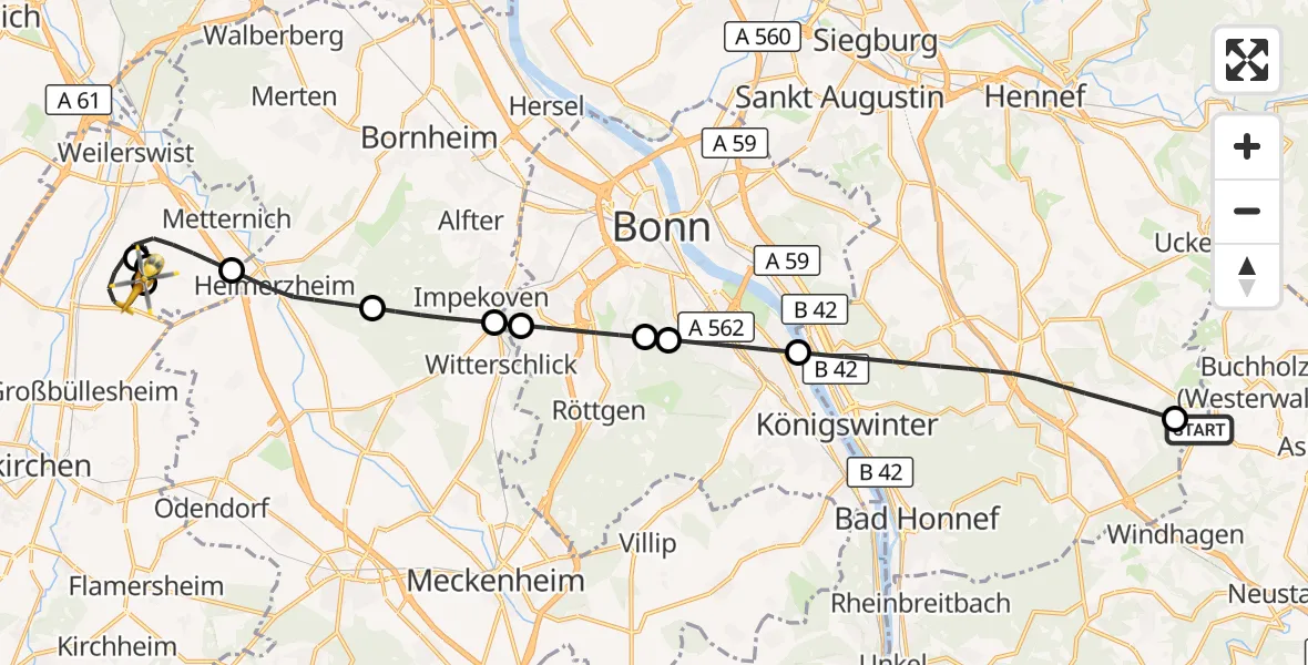 Flugroute Ambulanzhubschrauber Eudenbach Segelflugfeld - Weilerswist UL, 16 September 2026, 20:39