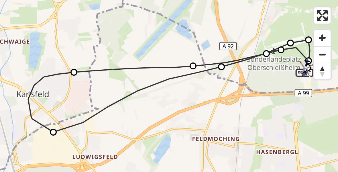 Flugroute Polizeihubschrauber Oberschleißheim - Oberschleißheim, 16 September 2026, 21:23
