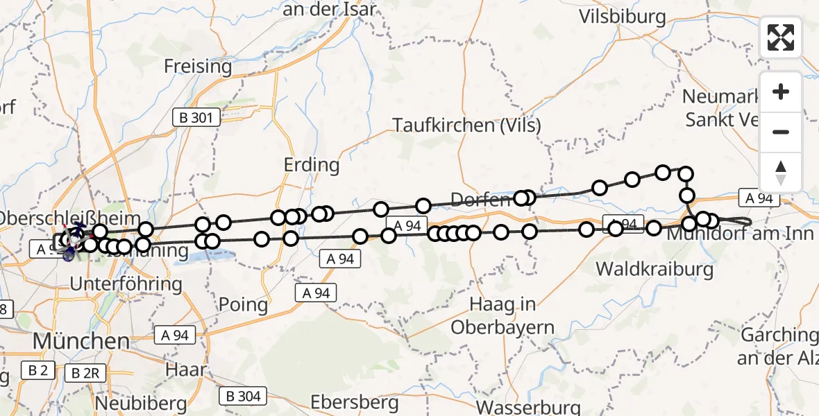 Flugroute Polizeihubschrauber Oberschleißheim - Oberschleißheim, 16 September 2026, 22:08