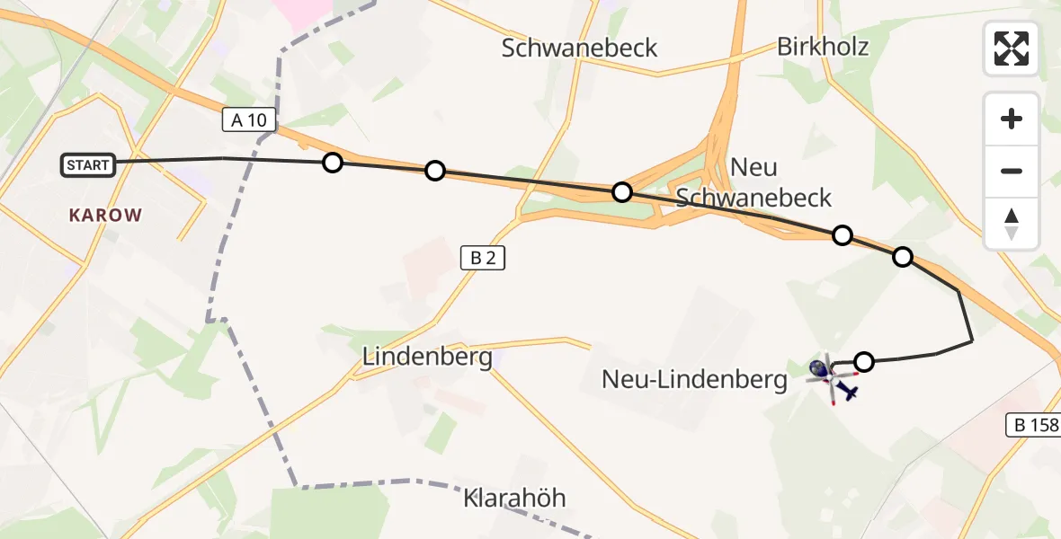 Flugroute Polizeihubschrauber Berlin - Ahrensfelde Hubschrauberlandeplatz, 17 September 2026, 01:02