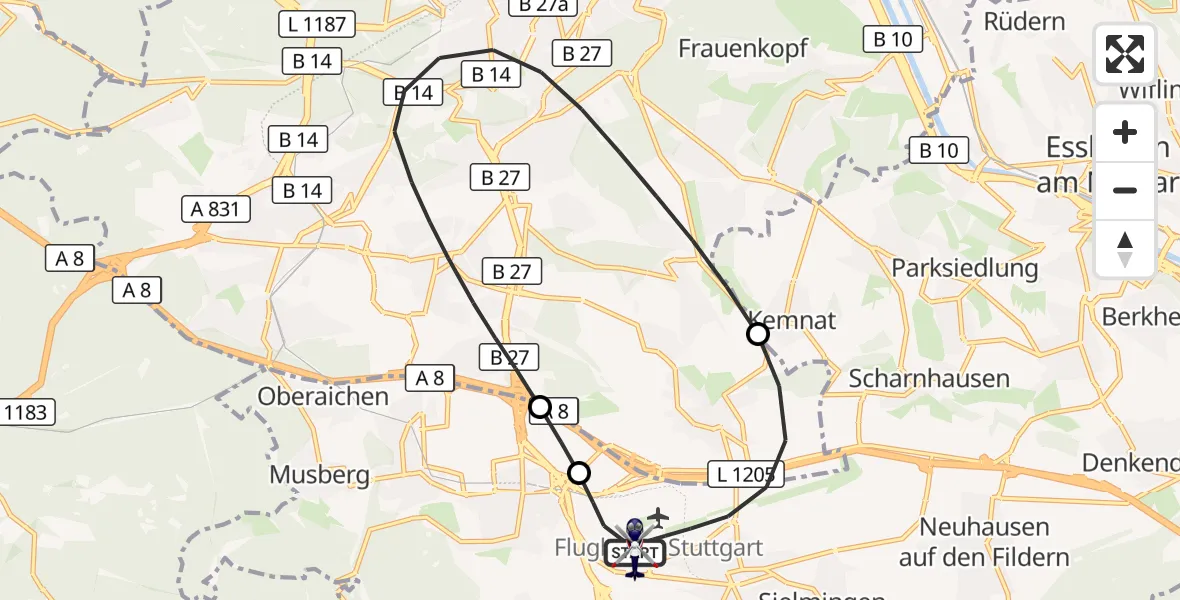 Flugroute Polizeihubschrauber Flughafen Stuttgart - Flughafen Stuttgart, 17 September 2026, 01:18