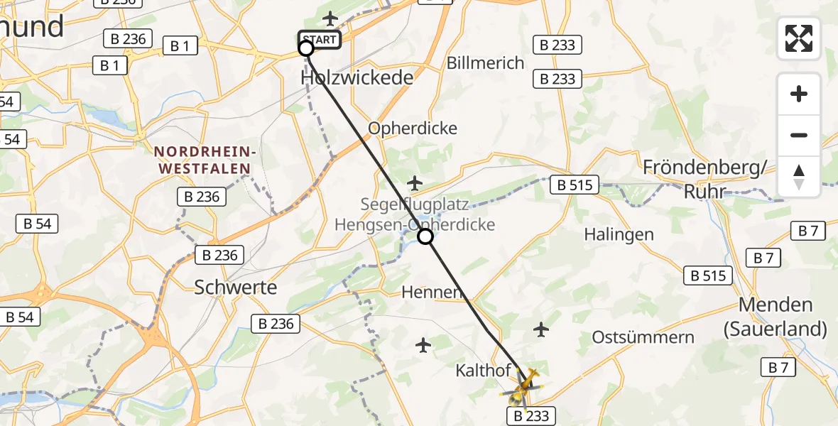 Flugroute Rettungshubschrauber Dortmund Flughafen - Iserlohn, 17 September 2026, 01:52