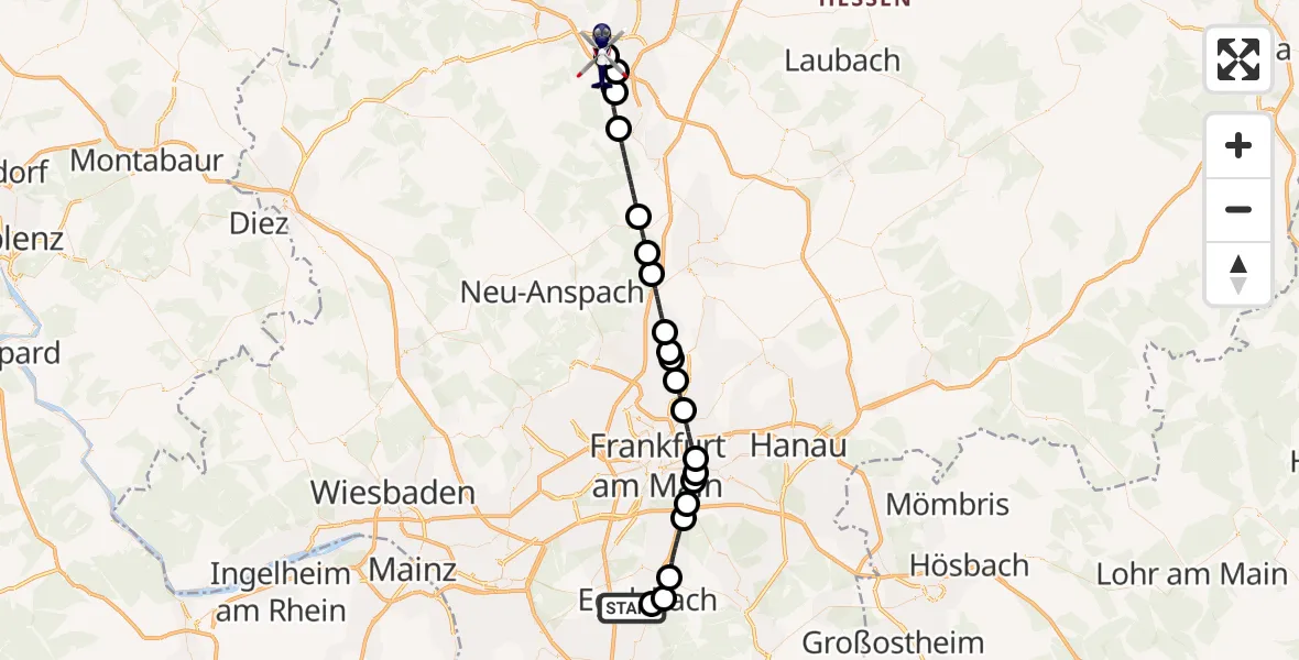 Flugroute Polizeihubschrauber Flughafen Frankfurt-Egelsbach - Gießen-Lützellinden Flugplatz, 17 September 2026, 04:40