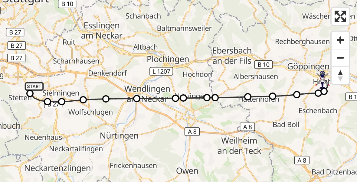 Flugroute Polizeihubschrauber Flughafen Stuttgart - Göppingen, 17 September 2026, 04:57