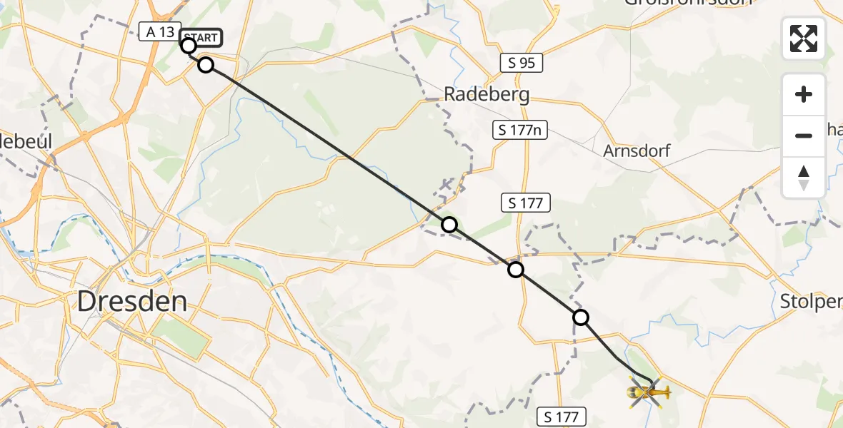 Flugroute Rettungshubschrauber Dresden Bundespolizei Hubschrauberlandeplatz - Dürrröhrsdorf-Dittersbach, 17 September 2026, 05:11