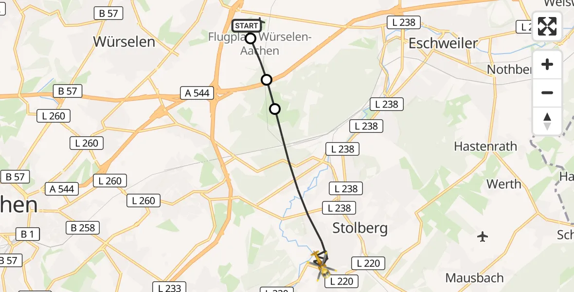 Flugroute Rettungshubschrauber Aachen-Merzbrück Flughafen - Stolberg (Rhld.), 17 September 2026, 05:19