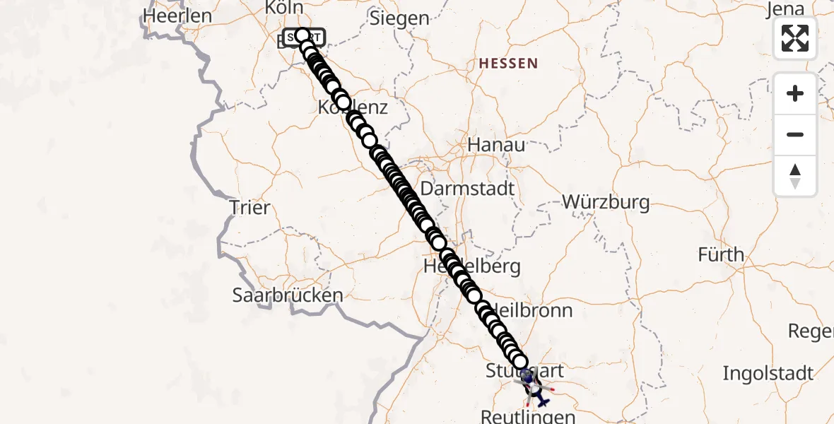 Flugroute Polizeihubschrauber Sankt Augustin - Neuhausen auf den Fildern, 17 September 2026, 05:35