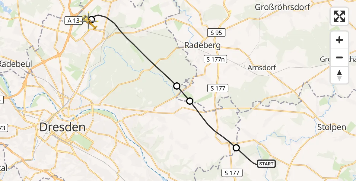 Flugroute Rettungshubschrauber Dürrröhrsdorf-Dittersbach - Dresden Bundespolizei Hubschrauberlandeplatz, 17 September 2026, 05:51