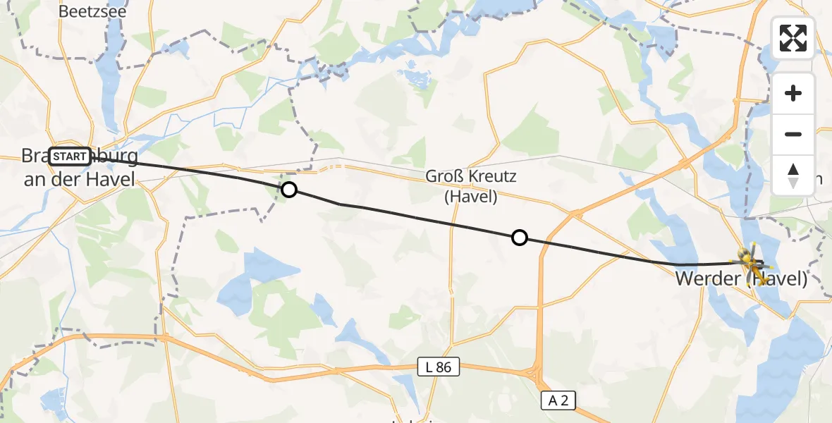 Flugroute Rettungshubschrauber Brandenburg an der Havel - Werder (Havel), 17 September 2026, 05:57