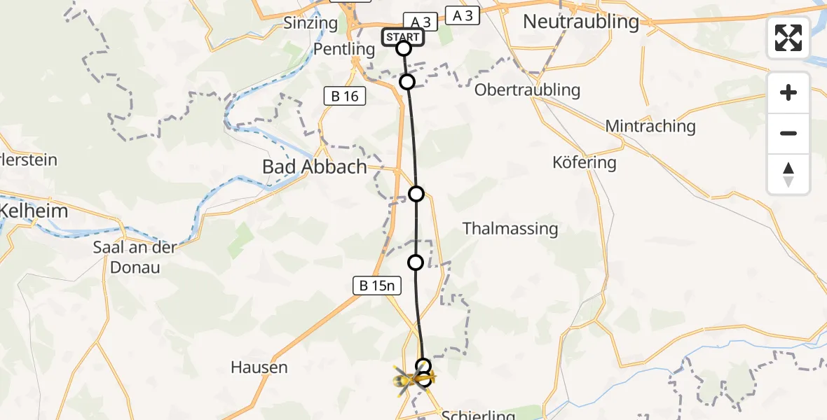 Flugroute Rettungshubschrauber DRF Air Rescue Station Regensburg / Regensburg University Hospital - Langquaid, 17 September 2026, 05:58