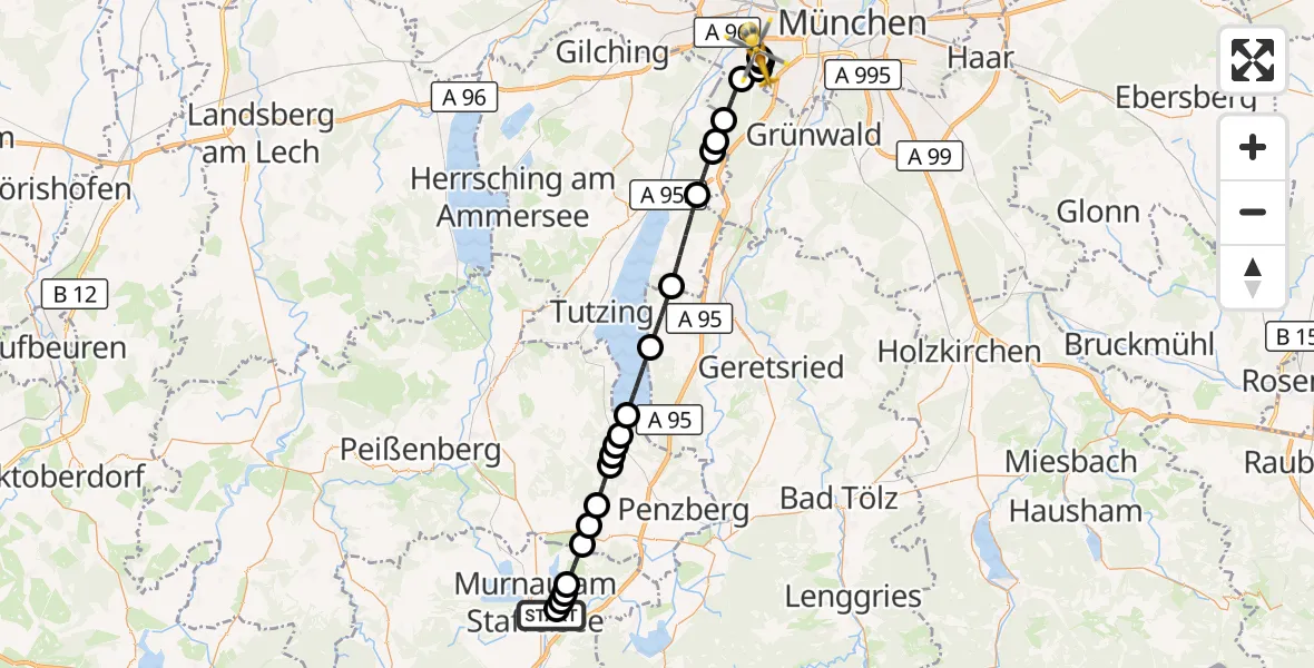 Flugroute Rettungshubschrauber Murnau Accident Hospital - DRF Air Rescue München Hubschrauberlandeplatz, 17 September 2026, 06:01