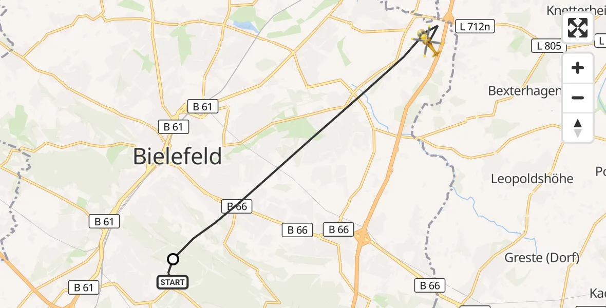 Flugroute Rettungshubschrauber Luftrettungszentrum Bielefeld - Bielefeld, 17 September 2026, 06:02