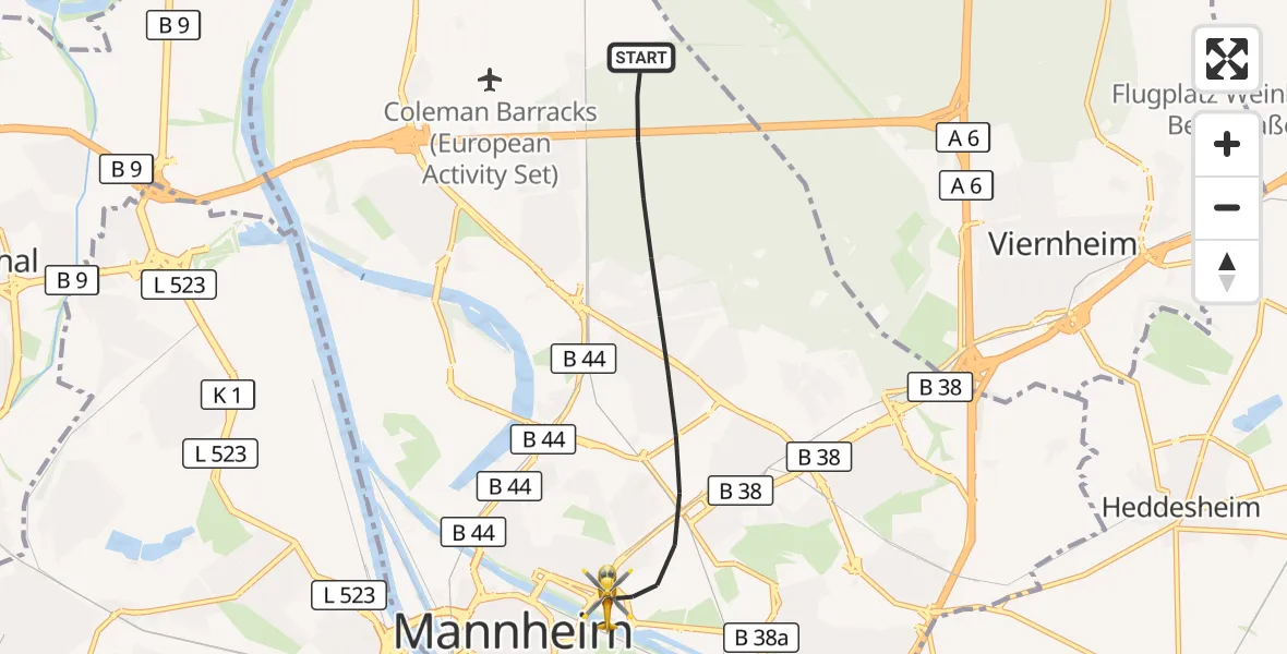 Flugroute Rettungshubschrauber Mannheim - Mannheim, 17 September 2026, 06:02