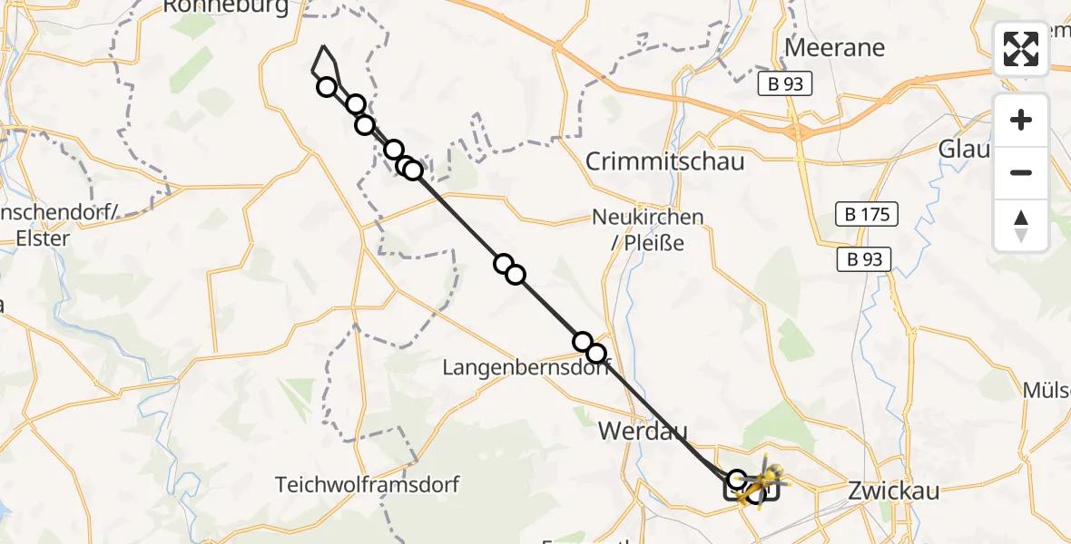 Flugroute Rettungshubschrauber ADAC Air Rescue Station Zwickau Hubschrauberlandeplatz - ADAC Air Rescue Station Zwickau Hubschrauberlandeplatz, 17 September 2026, 06:11