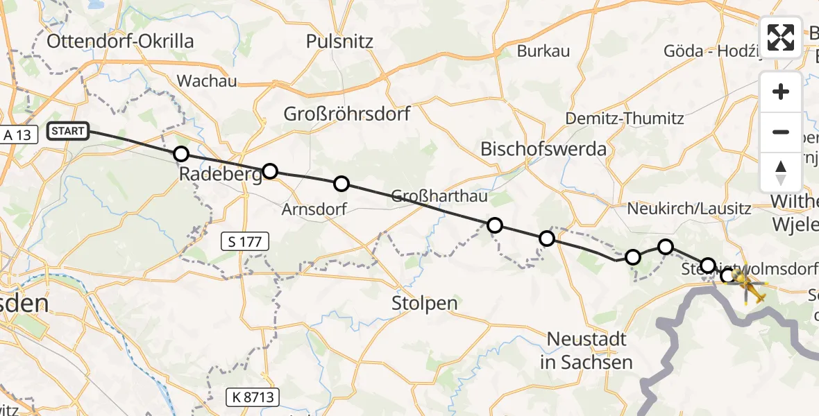 Flugroute Rettungshubschrauber Dresden - Steinigtwolmsdorf, 17 September 2026, 06:16
