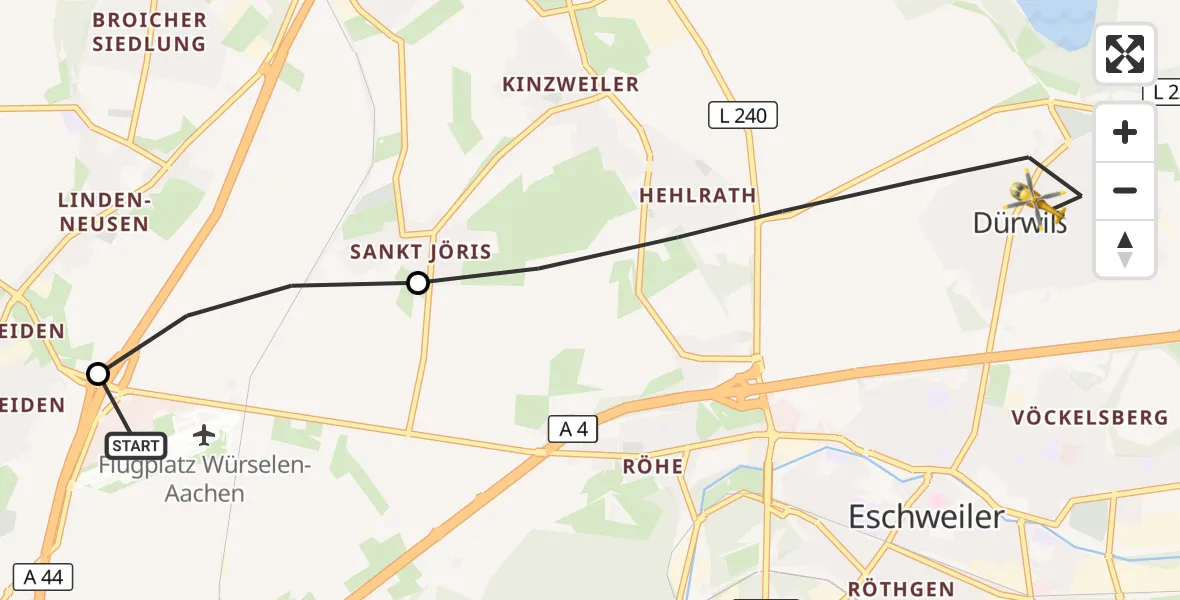 Flugroute Rettungshubschrauber Aachen-Merzbrück Flughafen - Eschweiler, 17 September 2026, 06:23