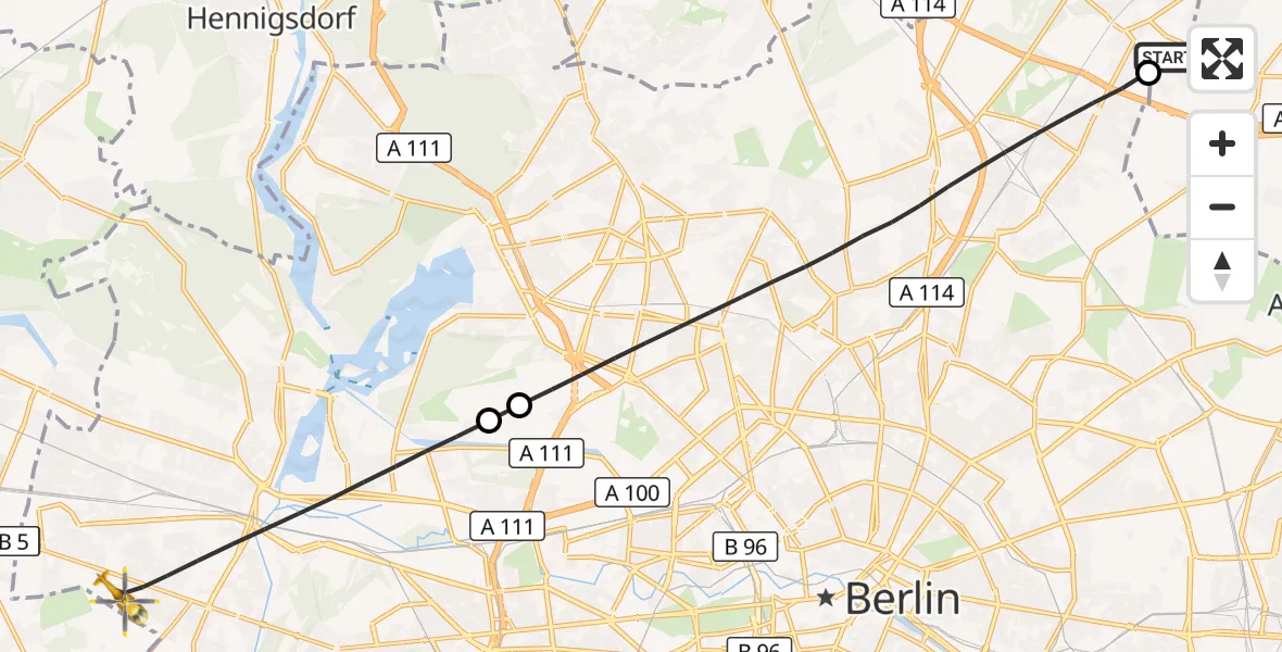 Flugroute Rettungshubschrauber Helios Clinic Berlin-Buch - Berlin, 17 September 2026, 06:25
