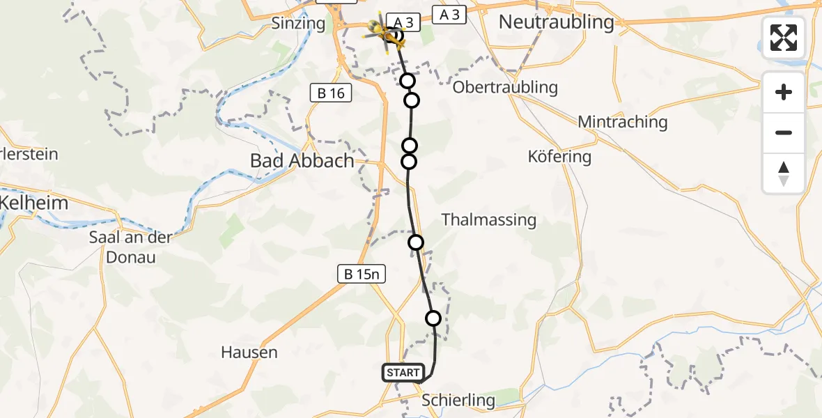 Flugroute Rettungshubschrauber Schierling - DRF Air Rescue Station Regensburg / Regensburg University Hospital, 17 September 2026, 06:26