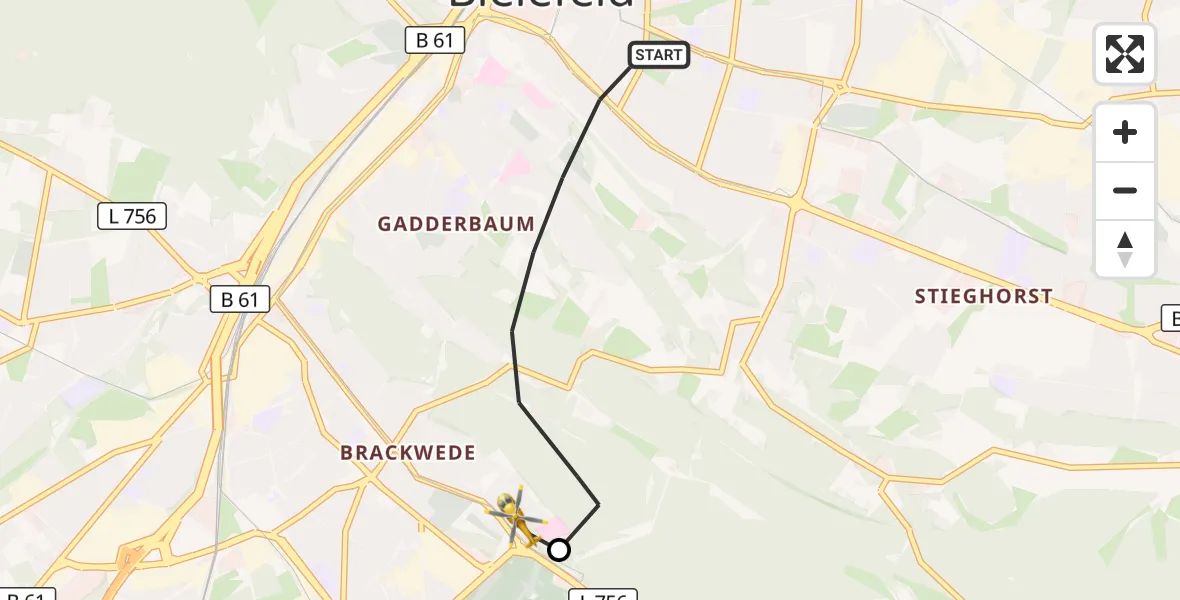 Flugroute Rettungshubschrauber Bielefeld - Luftrettungszentrum Bielefeld, 17 September 2026, 06:45