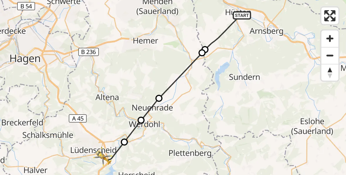 Flugroute Ambulanzhubschrauber Arnsberg - Lüdenscheid, 17 September 2026, 06:55
