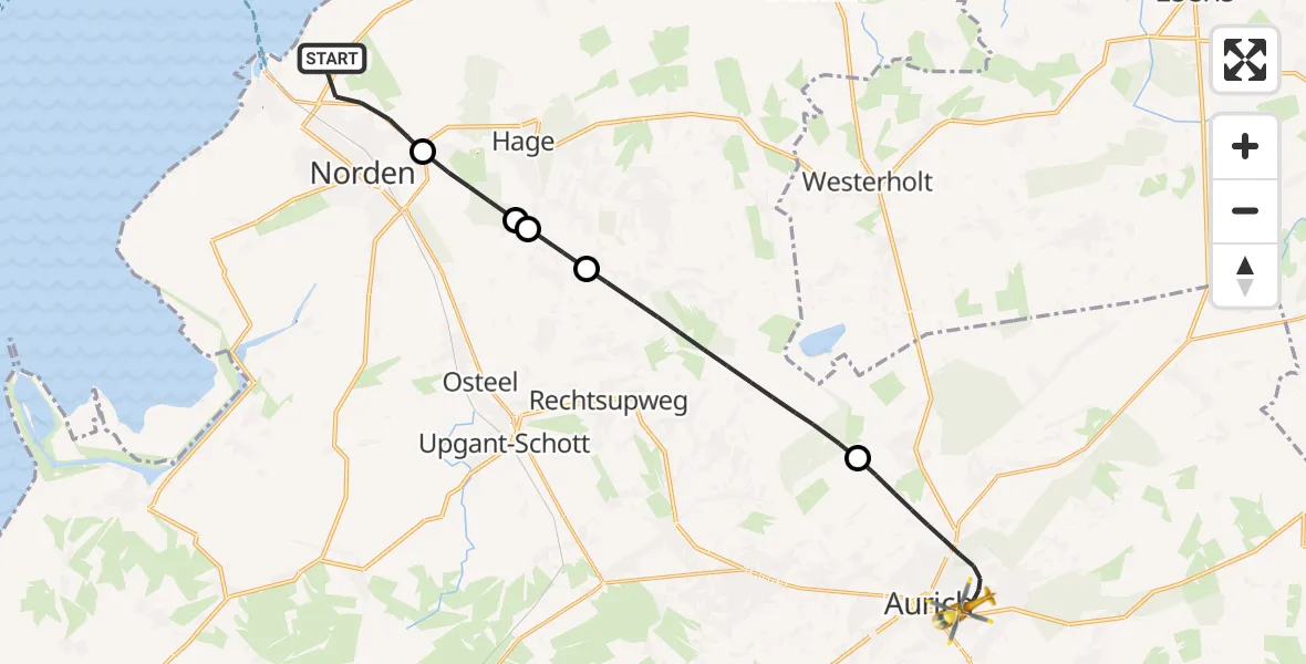 Flugroute Ambulanzhubschrauber Norden - Aurich, 17 September 2026, 07:02
