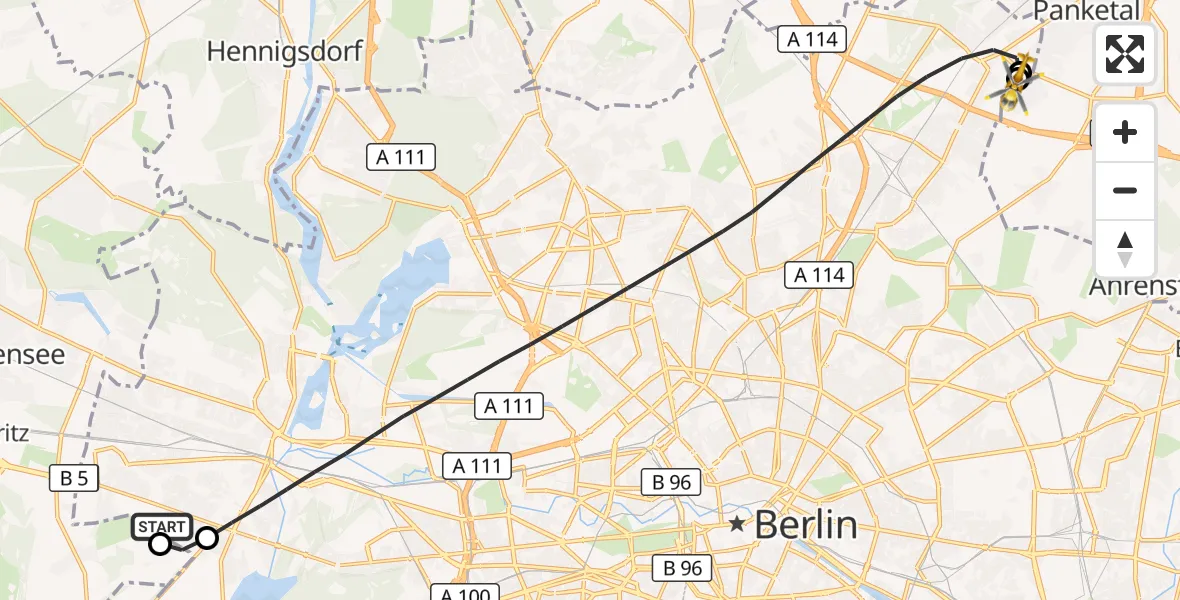 Flugroute Rettungshubschrauber Berlin - Helios Clinic Berlin-Buch, 17 September 2026, 07:02