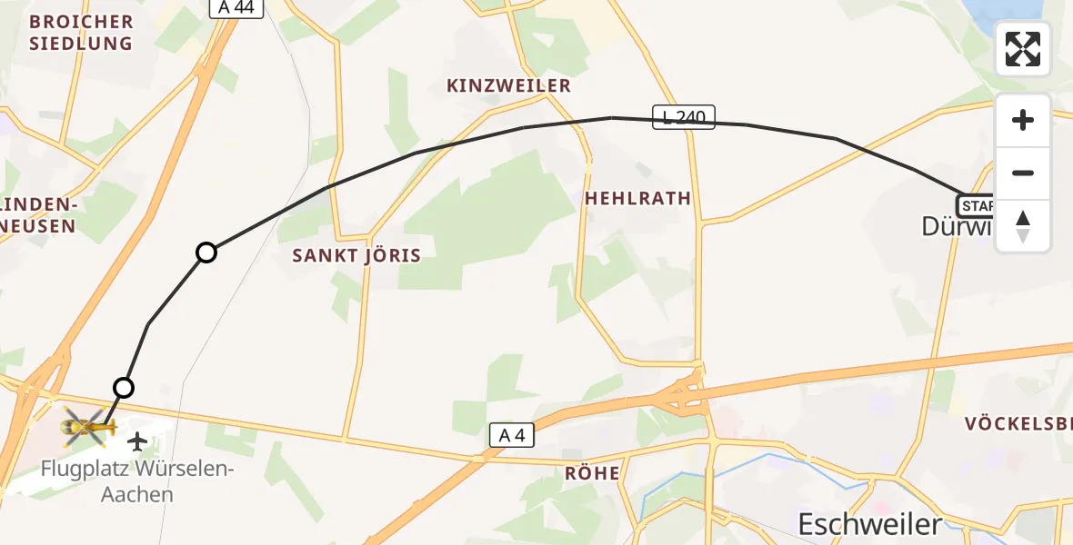 Flugroute Rettungshubschrauber Eschweiler - Aachen-Merzbrück Flughafen, 17 September 2026, 07:03