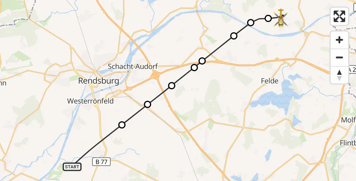Flugroute Ambulanzhubschrauber Jevenstedt - Schinkel, 17 September 2026, 07:03
