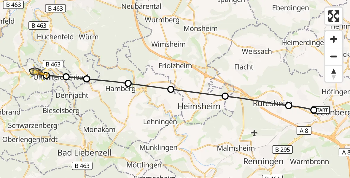 Flugroute Rettungshubschrauber Leonberg Hospital - Engelsbrand, 17 September 2026, 07:03