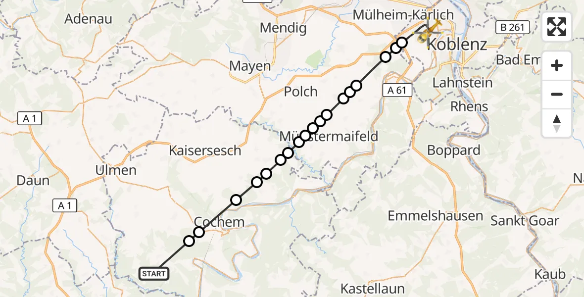 Flugroute Rettungshubschrauber Beuren - Koblenz, 17 September 2026, 07:13