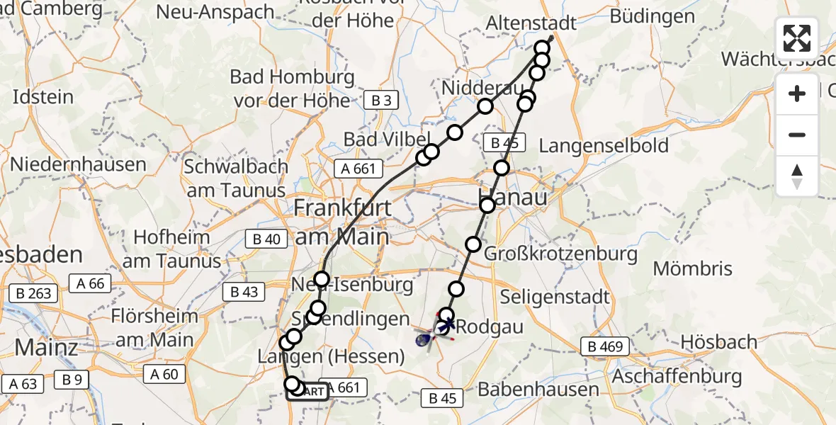 Flugroute Polizeihubschrauber Flughafen Frankfurt-Egelsbach - Dietzenbach, 17 September 2026, 07:15