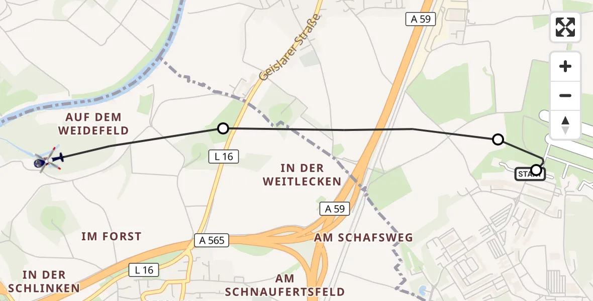 Flugroute Polizeihubschrauber Sankt Augustin - Bonn, 17 September 2026, 07:22