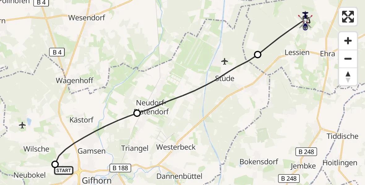 Flugroute Polizeihubschrauber Gifhorn Bundespolizei Hubschrauberlandeplatz - Ehra-Lessien, 17 September 2026, 07:23