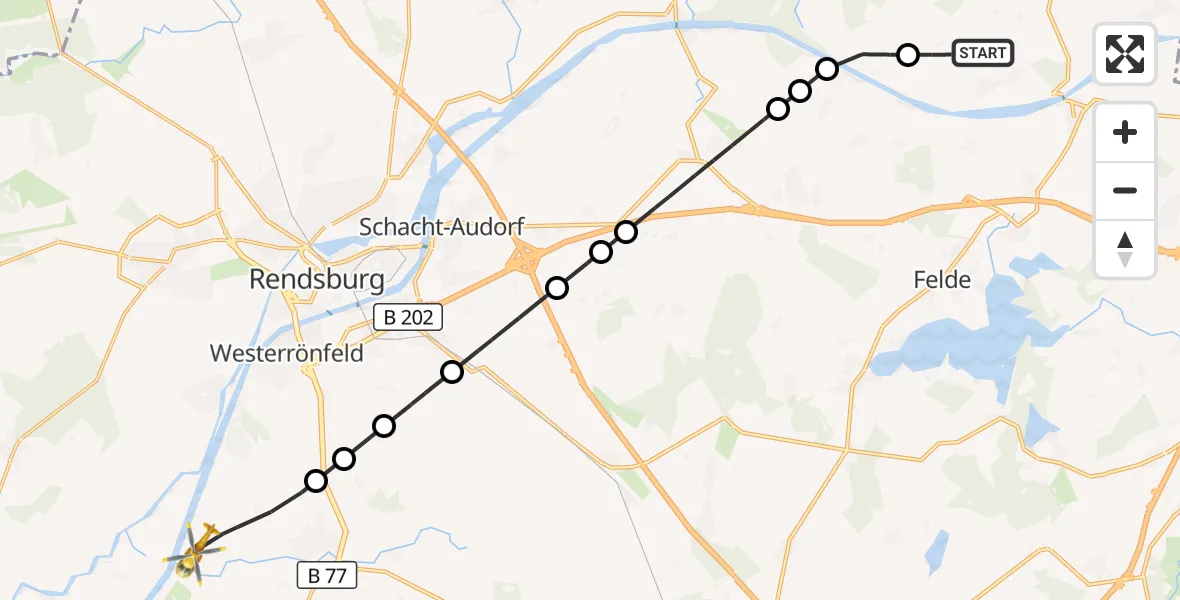 Flugroute Ambulanzhubschrauber Schinkel - Schülp b.Rendsburg, 17 September 2026, 07:35