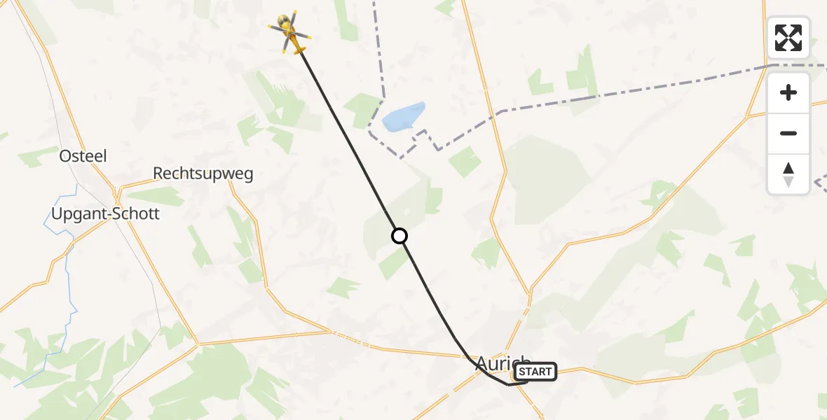 Flugroute Ambulanzhubschrauber Aurich - Großheide, 17 September 2026, 07:40
