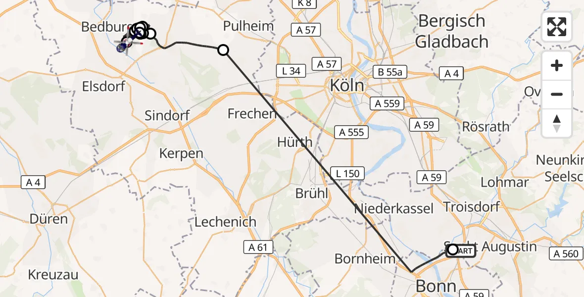 Flugroute Polizeihubschrauber Sankt Augustin - Bergheim, 17 September 2026, 07:41