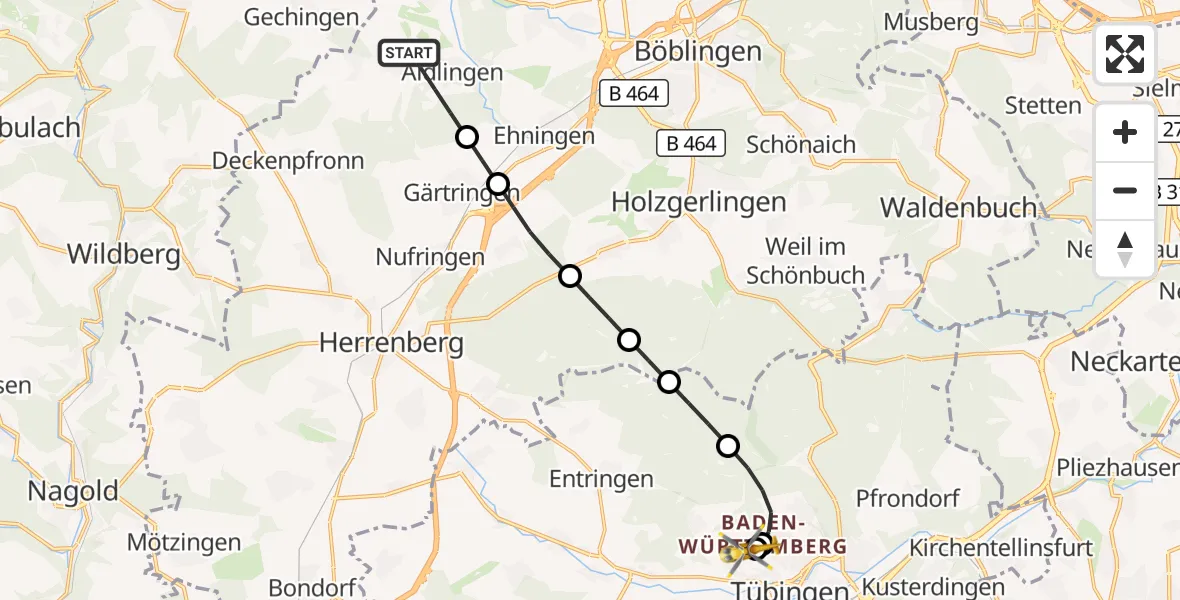 Flugroute Rettungshubschrauber Aidlingen - Tübingen Trauma Hospital, 17 September 2026, 07:56