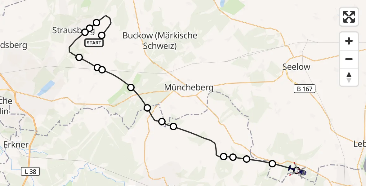 Flugroute Polizeihubschrauber Strausberg - Treplin, 17 September 2026, 07:56